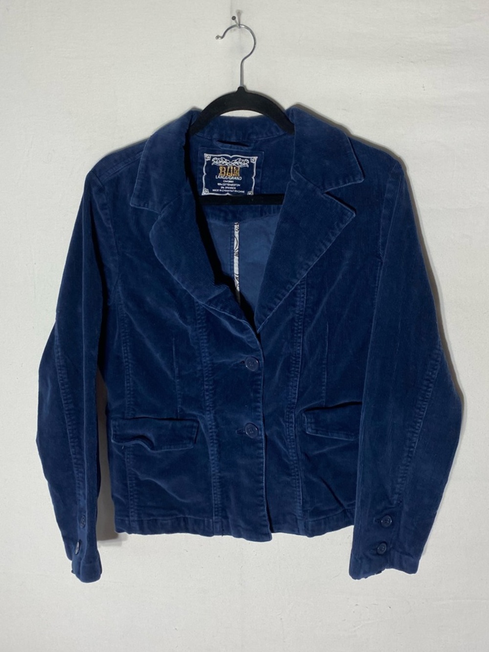 Vintage 90s Y2K BUM Blue Corduroy Blazer Jacket L Twee Cottagecore Academia